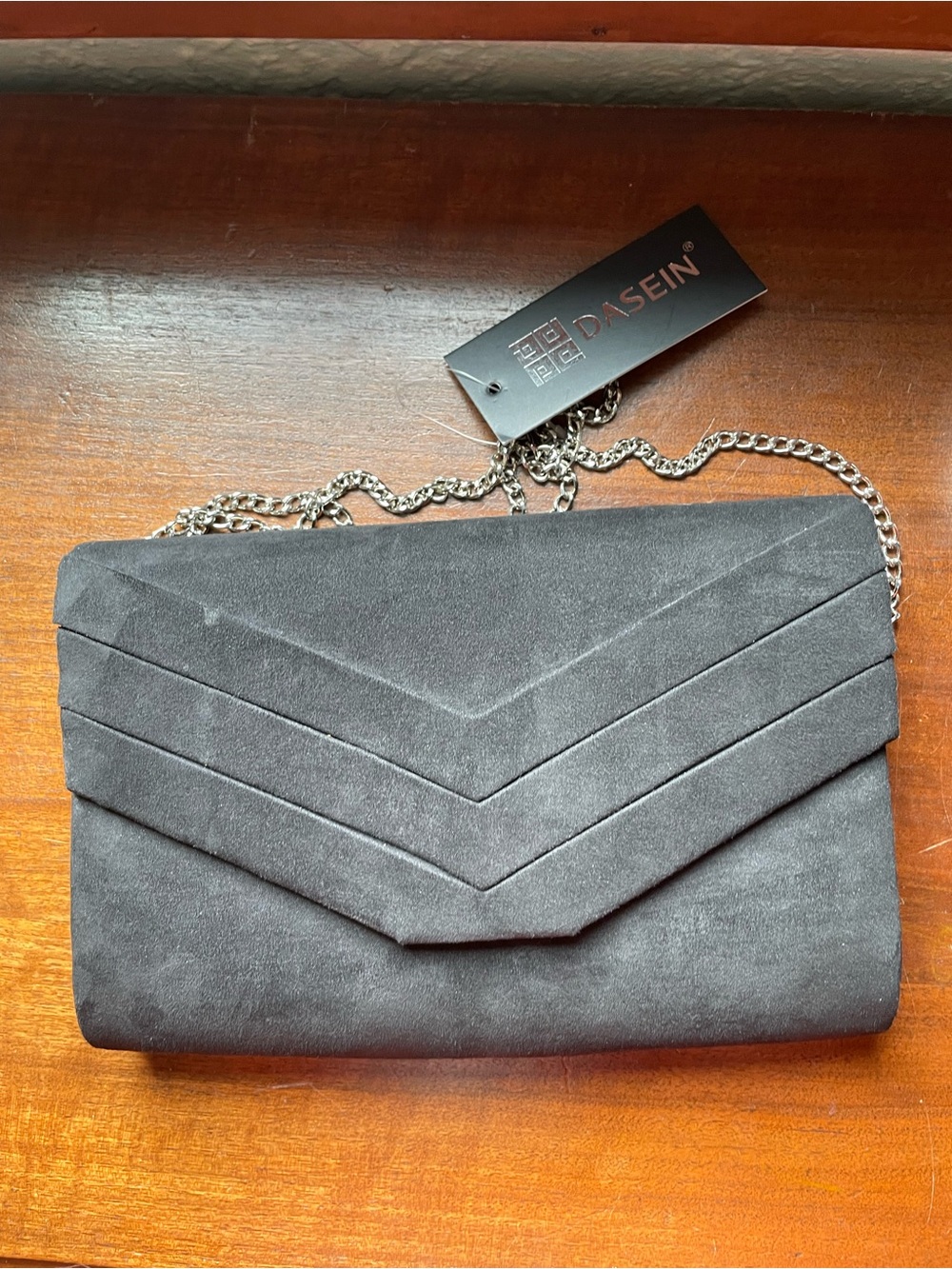 Dasein Black Pleated Envelope Clutch NWT Silver Chain Evening Bag